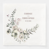 Serviette En Papier Elégant Rustique Blanc Anémonique Blush Rose Eucal (Devant)
