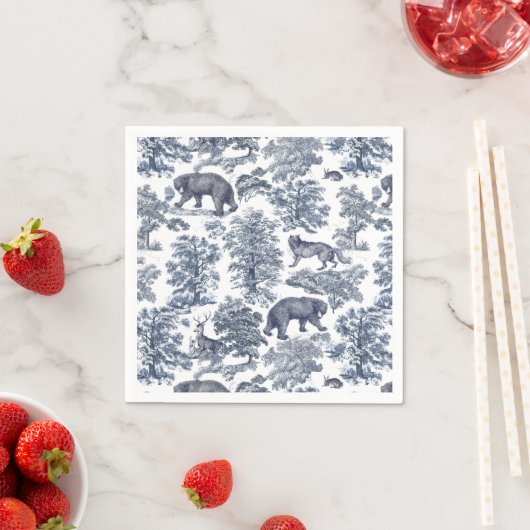Serviette En Papier Élégant Rustique Blue Forest Animaux Toile (En situation)