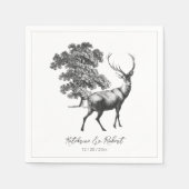 Serviette En Papier Élégant Rustique Cerf Noir et Blanc dans les Bois (Devant)
