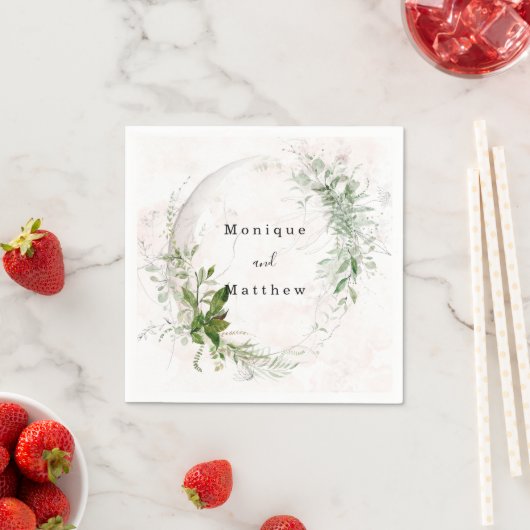 Serviette En Papier Elégant Rustique Eucalyptus Blush Mariage rose (En situation)