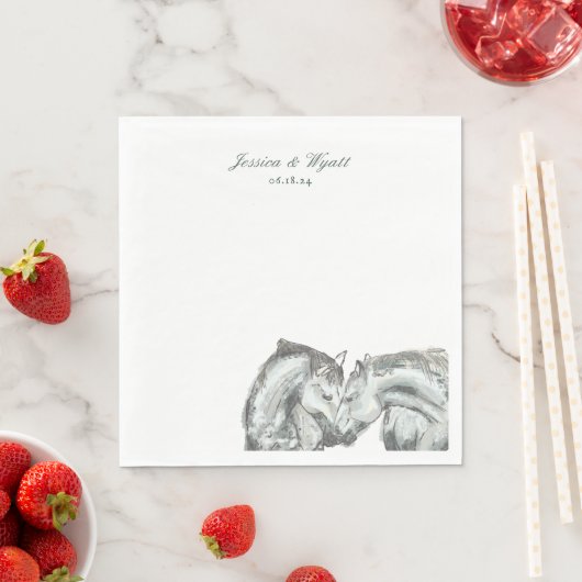 Serviette En Papier Élégant Rustique Nuzzling Horses Mariage (En situation)