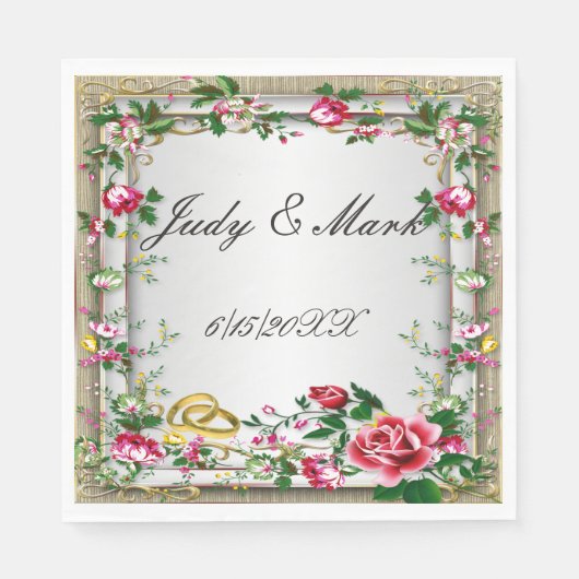 Serviette En Papier Élégant Rustique Roses Rouges Papier serviettes (Devant)