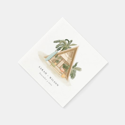 Serviette En Papier Élégant Rustique Tropical Palm Beach Shack Mariage (Coin)
