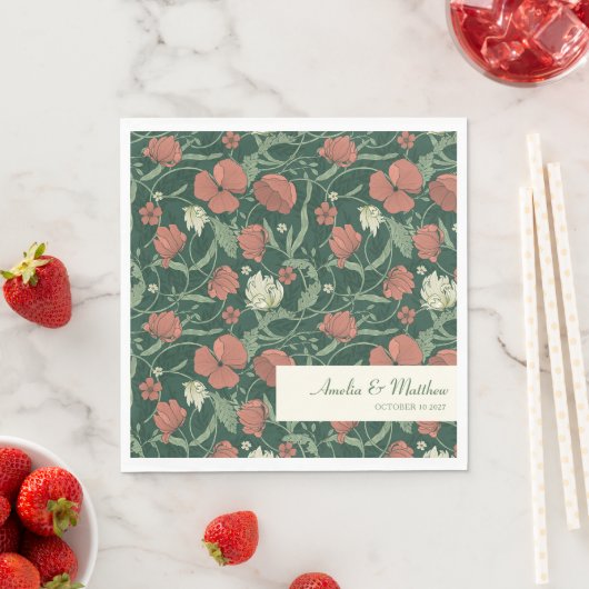 Serviette En Papier Elégant Rustique Vert Floral Personnalisé Mariage (En situation)