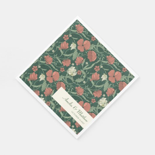 Serviette En Papier Elégant Rustique Vert Floral Personnalisé Mariage (Coin)