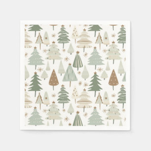 Serviette En Papier Élégant Saga vert Noël Arbres motif