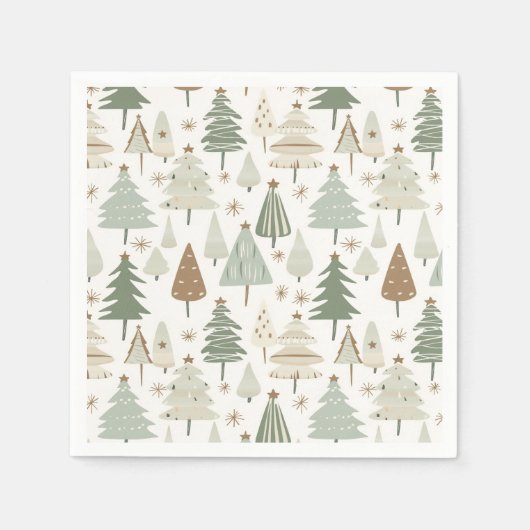 Serviette En Papier Élégant Saga vert Noël Arbres motif (Devant)