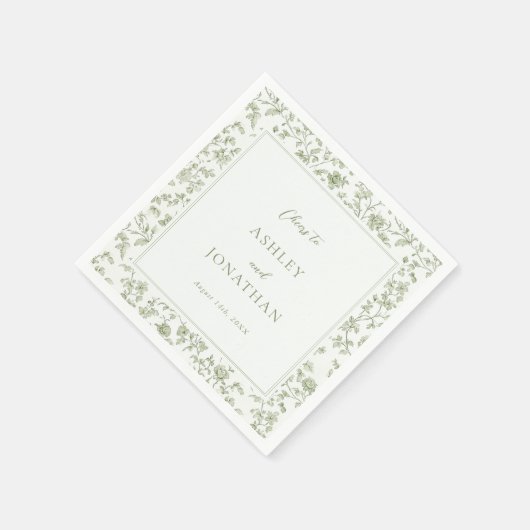 Serviette En Papier Elegant Sage Chinoiserie Mariage (Coin)
