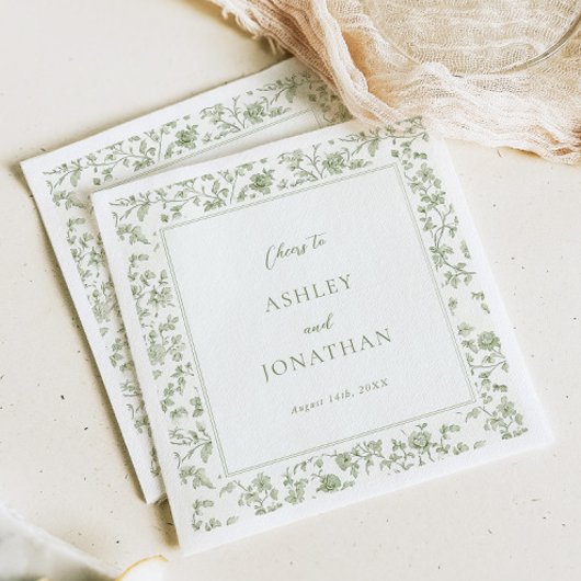 Serviette En Papier Elegant Sage Chinoiserie Mariage