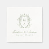 Serviette En Papier Elégant Sage Chinoiserie Monogram Crest Mariage (Devant)