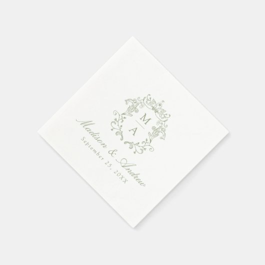 Serviette En Papier Elégant Sage Chinoiserie Monogram Crest Mariage (Coin)