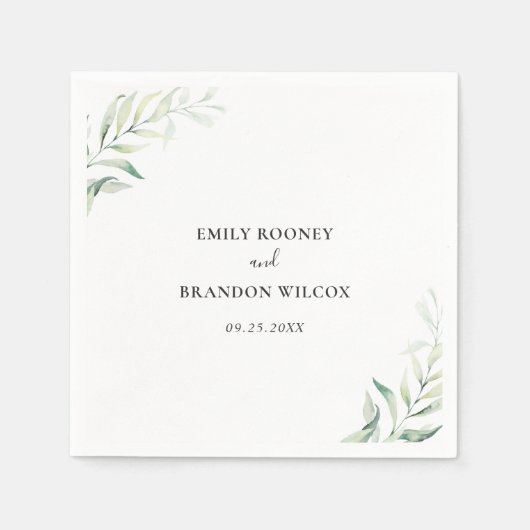 Serviette En Papier Elégant Sage Eucalyptus Mariage de verdure (Devant)