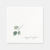 Serviette En Papier Élégant Sage Foliing Noms Mariage Napkins (Devant)