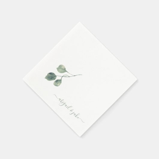 Serviette En Papier Élégant Sage Foliing Noms Mariage Napkins (Coin)