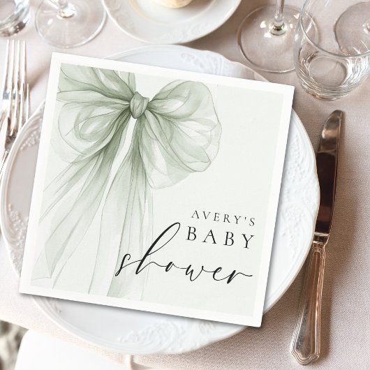 Serviette En Papier Elegant Sage Green Bow Baby Shower