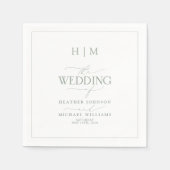 Serviette En Papier Élégant Sage Green Calligraphie Monogramme Mariage (Devant)