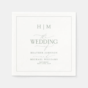 Serviette En Papier Élégant Sage Green Calligraphie Monogramme Mariage