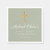 Serviette En Papier Elégant Sage Green Cross Première communion (Devant)