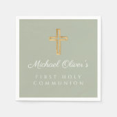 Serviette En Papier Elégant Sage Green Cross Première communion (Devant)