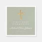 Serviette En Papier Elégant Sage Green Cross Religieux Première Commun (Devant)