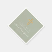 Serviette En Papier Elégant Sage Green Cross Religieux Première Commun (Coin)