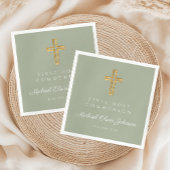 Serviette En Papier Elégant Sage Green Cross Religieux Première Commun