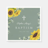 Serviette En Papier Élégant Sage Green Floral Cross Baptême (Devant)
