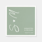 Serviette En Papier Élégant Sage Green Initiales personnalisées Mariag (Devant)