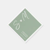 Serviette En Papier Élégant Sage Green Initiales personnalisées Mariag (Coin)