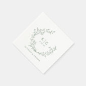 Serviette En Papier Elegant Sage Green Initials Botanical Wedding (Coin)