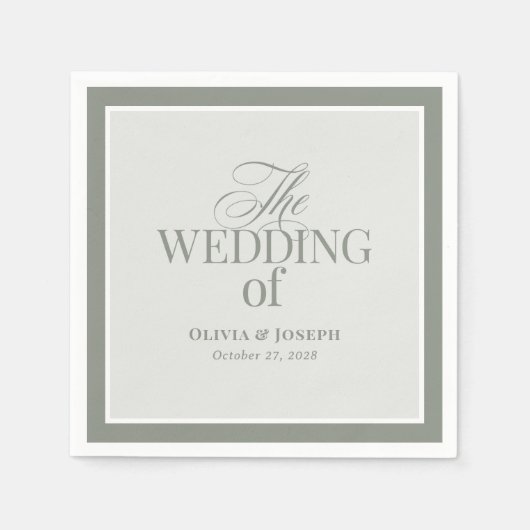 Serviette En Papier Élégant Sage Green | Mariage classique de luxe (Devant)