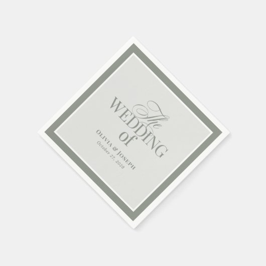 Serviette En Papier Élégant Sage Green | Mariage classique de luxe (Coin)