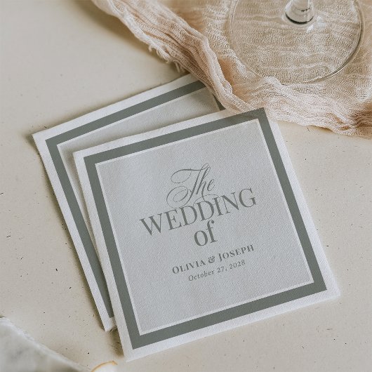 Serviette En Papier Élégant Sage Green | Mariage classique de luxe