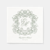 Serviette En Papier Elegant Sage Green Monogram Crest Script Wedding (Devant)