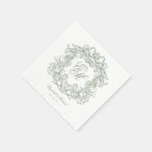 Serviette En Papier Elegant Sage Green Monogram Crest Script Wedding (Coin)