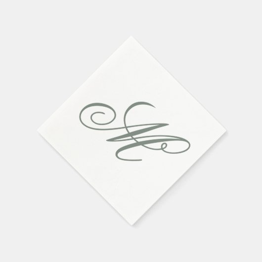 Serviette En Papier Élégant Sage Green Monogramme initial (Coin)