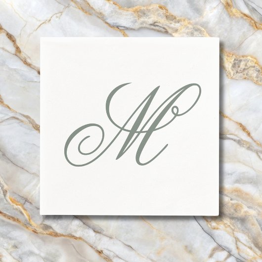 Serviette En Papier Élégant Sage Green Monogramme initial