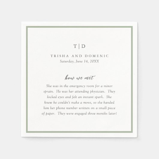 Serviette En Papier Élégant Sage Green Monogramme Mariage moderne (Devant)