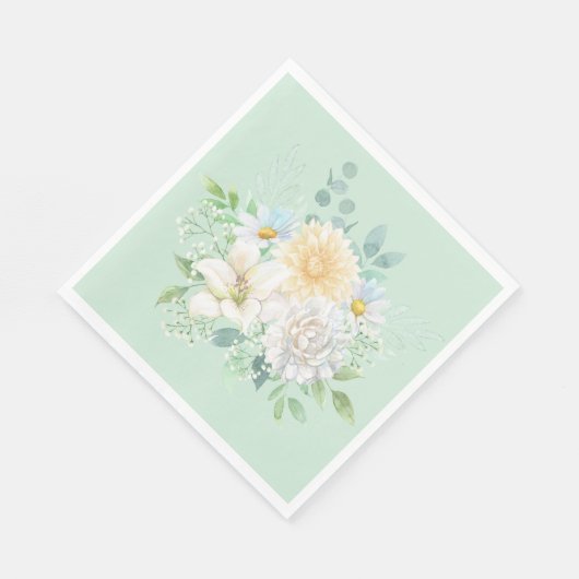 Serviette En Papier Élégant Sage Green Pastel Floral (Coin)