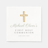 Serviette En Papier Élégant Sage Green Script Cross First Communion (Devant)