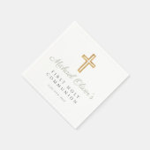 Serviette En Papier Élégant Sage Green Script Cross First Communion (Coin)
