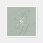 Serviette En Papier Élégant Sage Green Script Monogramme Mariage (Devant)