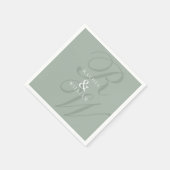 Serviette En Papier Élégant Sage Green Script Monogramme Mariage (Coin)