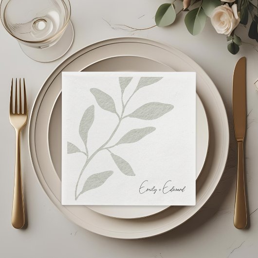 Serviette En Papier Elégant Sage Greenery Mariage Nom personnalisé