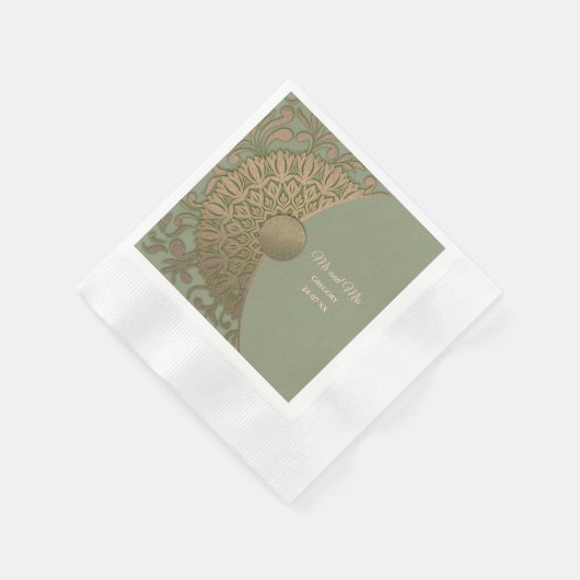 Serviette En Papier Élégant Sage moderne vert & or classique (Coin)