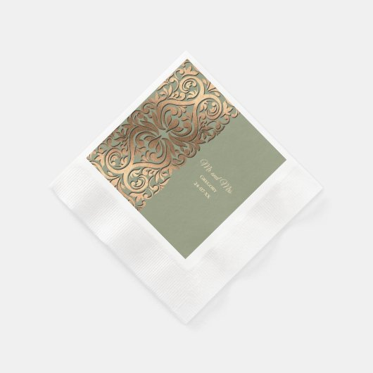 Serviette En Papier Elégant Sage moderne vert & or mariage Luxe (Coin)