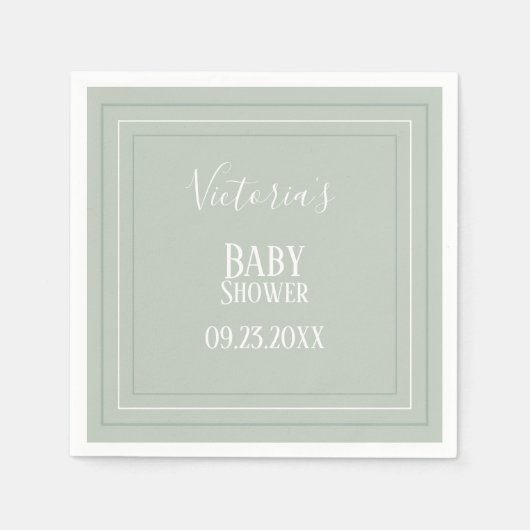 Serviette En Papier Elégant Sage Vert Blanc Baby shower moderne (Devant)