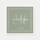 Serviette En Papier Elégant Sage Vert & Blanc Monogramme Mariage Papie (Devant)