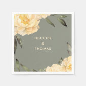 Serviette En Papier Élégant Sage Vert Jaune Floral (Devant)