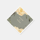 Serviette En Papier Élégant Sage Vert Jaune Floral (Coin)